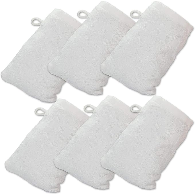 Made Easy Kit Bath Mitts - Pack of 6 - (6" x 9") European Style Washcloth with Loop (White, 6 x 9 inches) - Image 1